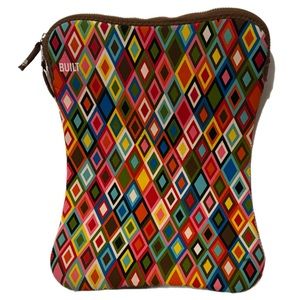BUILT NY Brand Laptop Sleeve 16” Multicolor Green Lining Zipper Closure Poly EUc